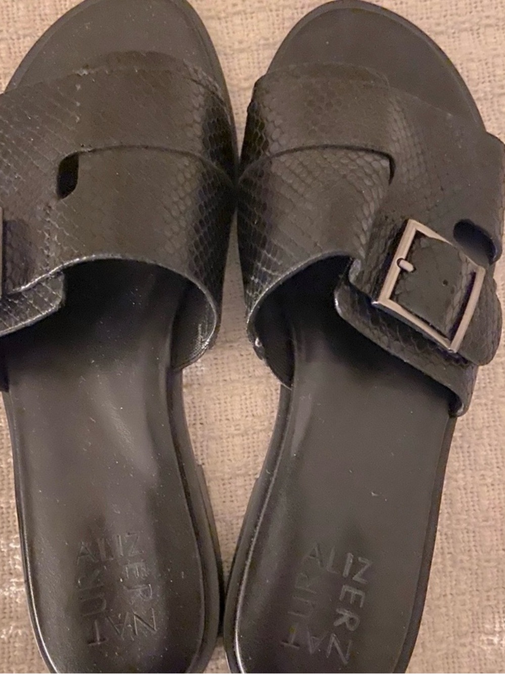 Naturalizer Black Textured Slide Sandals with Buckle NWOT
